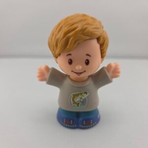 Fisher-Price Little People Boy Figure Grey Shirt Fish Graphic Blonde Hair 2016